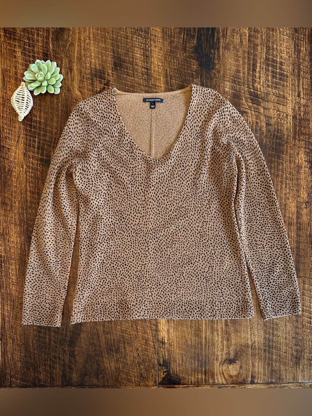 41 Hawthorn | 100% Cashmere Animal Print V-Neck Sweater, Size L